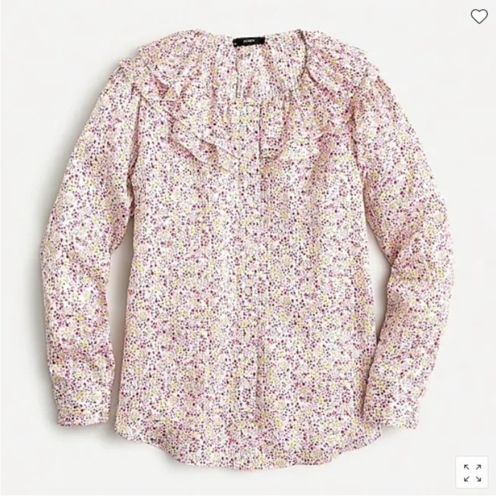 J CREW Women’s Ruffle Top Field Day Floral Pink Yellow Metallic Stripe Size XL